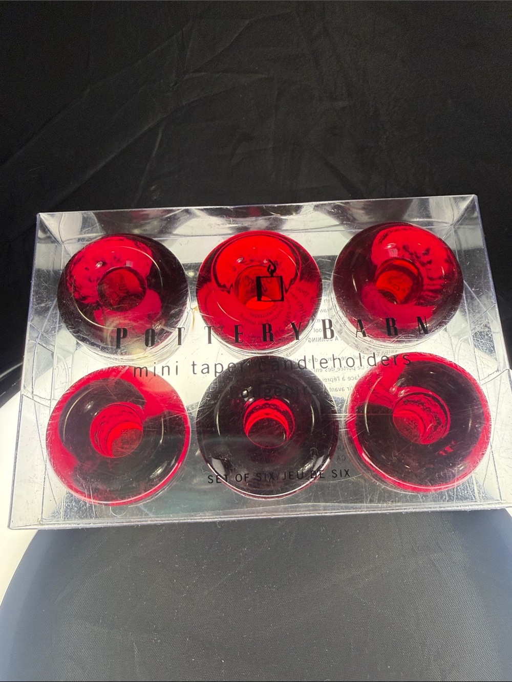 Pottery Barn Deep Red Glass Tea Light Holders - Set of 6